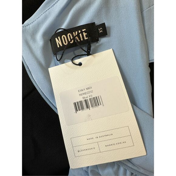 NWT Nookie One Shoulder Cutout Ruched Bodycon Envy Midi Dress Blue Size XS $280 - Picture 8 of 8